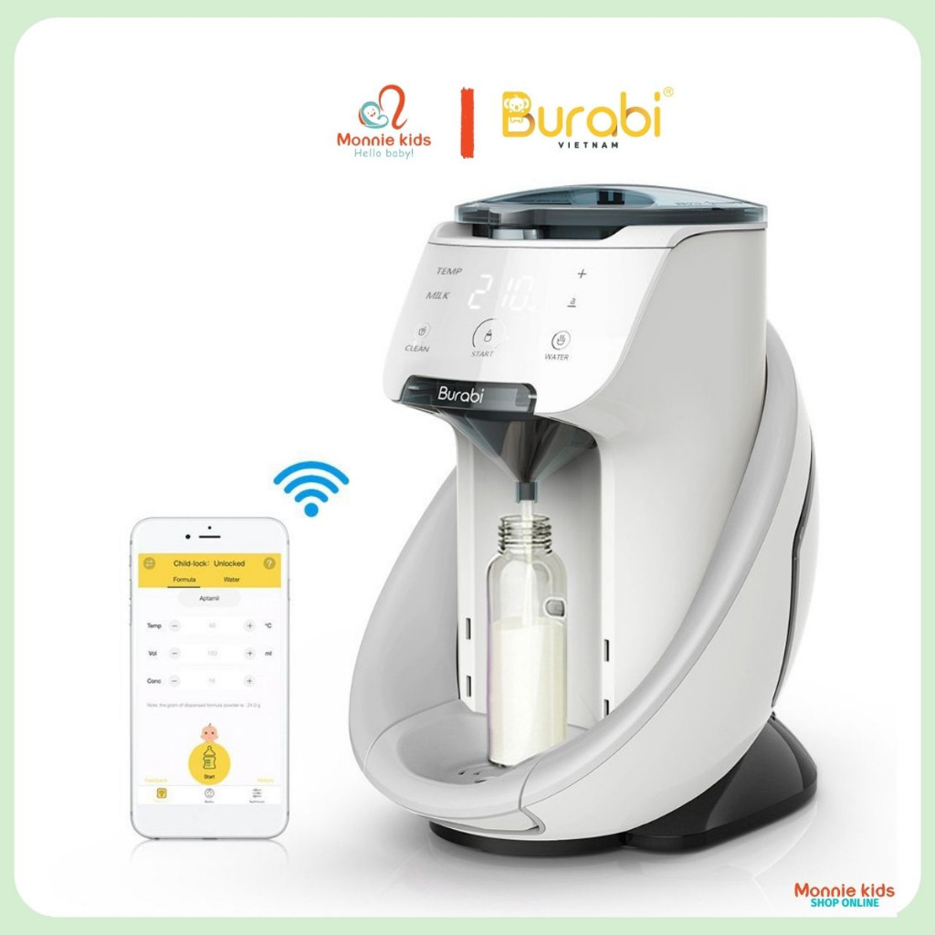 Máy pha sữa tự động cho bé BURABI Plus O2S thế hệ 6, máy pha sữa thông minh có kết nối wifi