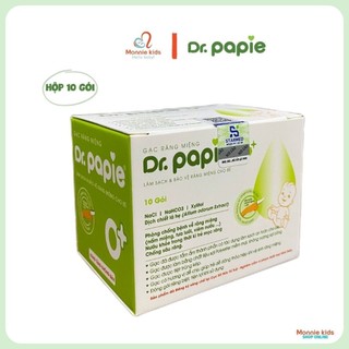 Gạc rơ lưỡi cho bé Dr.Papie hộp 10 gói, tưa lưỡi vệ sinh răng miệng trẻ em - Monnie Kids