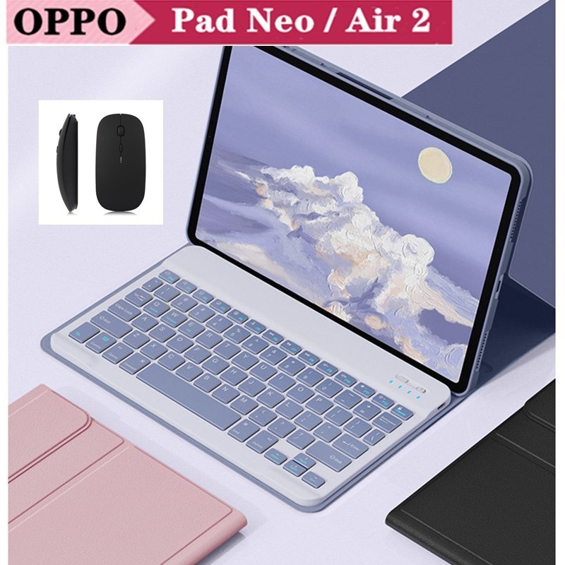 Bàn Phím + Ốp Lưng Cho OPPO Pad Neo / OPPO Pad Air 2 11.4 inch 2024 Bàn Phím Bluetooth Không Dây Có Thể Tháo Rời + Vỏ Bao Da Từ Tính + Chuột