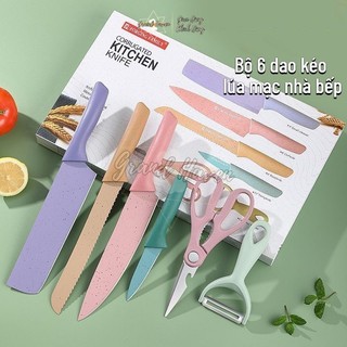 Bộ 6 Món Dao kéo Lúa Mạch nhà bếp Kháng khuẩn gia dụng cắt thái gọt thực phẩm bếp tiện lợi Grand Haven