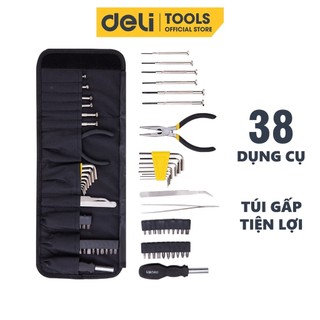 Bộ Dụng Cụ Sửa Chữa Deli 38 Chi Tiết Cao Cấp - Sử Dụng Nhiều Mục Đích - Túi Vải Tiện Lợi, Dễ Dàng Mang Theo