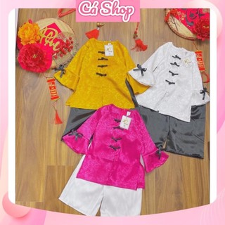 Bộ bà ba, bộ pháp phục đồ lam nơ đen đi chùa cho bé gái