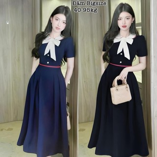 Đầm Dáng Dài Bigsize HCM - Váy Đầm Bigsize Cột Nơ Vải Lụa Chéo Thái Thiết Kế Dự Tiệc Nữ Chuppy Cao Cấp 40-95kg Nhung Đen
