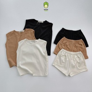 Bộ Ba Lỗ Cho Bé Trai, Bé Gái KIMCHIBABY Vải Cotton Mềm Mại Quần Đáp Túi, Bộ Cộc Tay Hến Cho Bé Mặc Hè K410