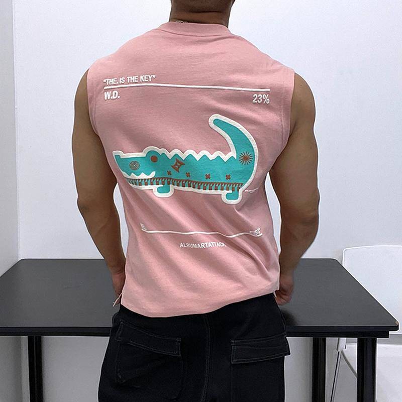【Ready Stock】 150.00kg plus Size Cotton Printed Small Neckline Sleeveless T-shirt Vest Men's Summer 