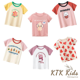 Áo thun cộc tay bé gái Kotokids Home, áo cộc tay cotton bé gái in hình dễ thương