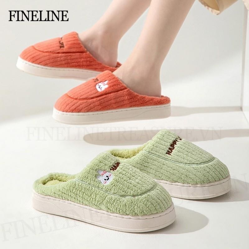 2024 Nữ Mùa Đông Flat Cotton Dép Đế Dày Thỏ Dễ Thương Lông Tơ Bên Ấm Áp Nhà Trong Nhà Giày Cặp Đôi Lông Tơ