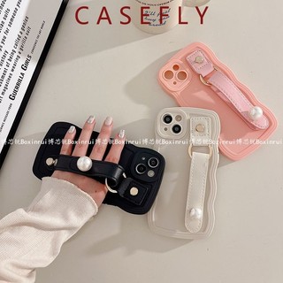 Ốp lưng màu trắng cao cấp có dây đeo cổ tay cho IPhone 15 14 Pro Max 11 13 12 Pro Max 7 8 Plus X Xs Xsmax Vỏ bảo vệ chống sốc Vỏ điện thoại silicon mềm
