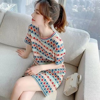 Giải phóng mặt bằng Mùa thu đông Váy dệt kim nữ mùa hè dáng rộng vừa phải Phong cách phương Tây ngắn-