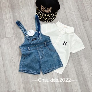 Set áo trắng R yếm jean cho bé trai