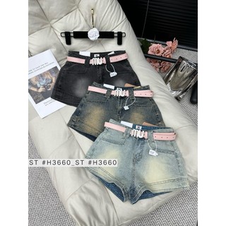 Quần short sooc jeans denim bò dáng ôm kèm belt CABOXIN