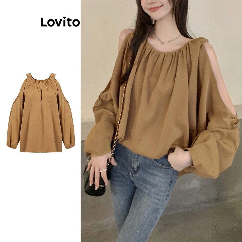 Áo kiểu Lovito hở vai màu trơn thường ngày cho nữ L73AD007