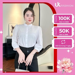 Sơ mi cổ tàu tay lỡ UK Fashion Kiểu Dáng trơn Basic, Chất Vải Nhập Hàn Cao Cấp dành cho Quý cô công sở UKSM2309010
