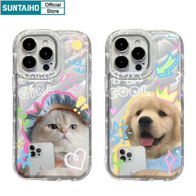 Suntaiho Ốp lưng Iphone Hàn quốc Đẹp trong suốt in hình Cute hài hước Độc Đáo Mèo Con Họa Tiết Chó Con Ốp Điện Thoại TPU Mềm Cao Cấp Chống Sốc Cho Iphone 15 14 12 13 11 Pro Max IP 7 8 Plus Iphon X Xs XR Xs Max Ốp Lưng