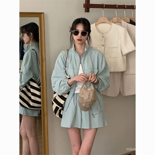 Bộ đồ mỏng hơn Nhìn rộng Áo khoác dáng rộng Bộ đồ hai mảnh phong cách lười biếng Thể thao Quần short nữ Phong cách mới Quần áo chống nắng Áo len mùa hè OMWH