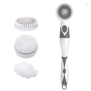 Bàn chải tắm điện chống nước 4 trong 1 Bàn chải làm sạch cơ thể đa chức năng Máy chà sàn Massage lưng với 4 đầu bàn chải Bàn chải tắm có tay cầm dài