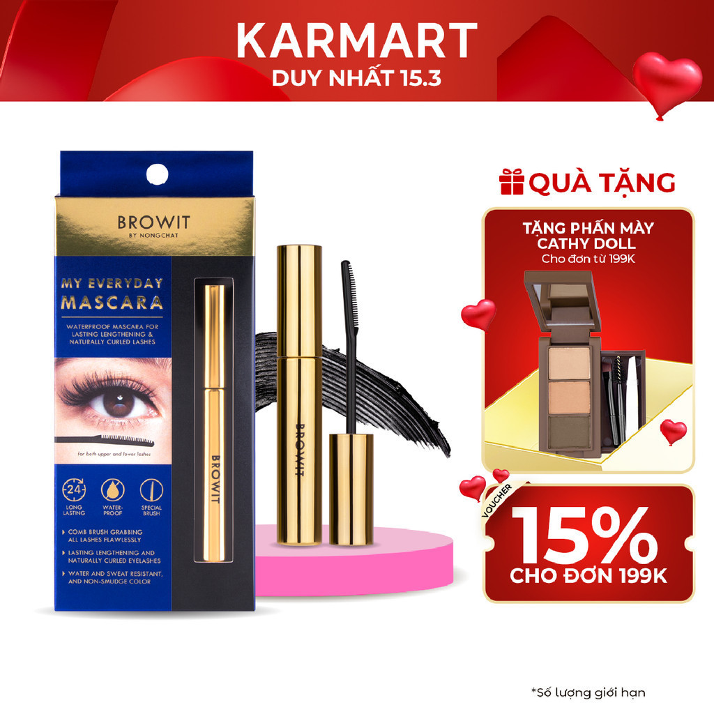 Mascara Nongchat Browit Siêu tơi dài và cong mi dạng lược My Everyday 5.5g Endless Night