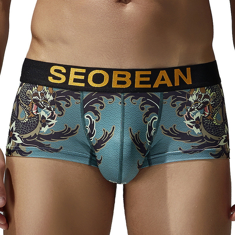 Quần Lót Nam Mới Của SEOBEAN Thời Trang In Hình Rồng Quần Lót Eo Thấp   U-convex Quần Legging Nam 24