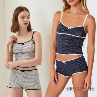 [] -Bộ Đồ ngủ in chấm Mini dành cho nữ Bộ đồ ngủ không tay + quần short 2 món Trang phục mùa hè