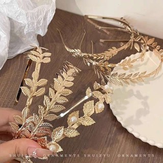 Vintage lá vàng hoa đầu mũ lá vương miện băng đô cô dâu đảng mũ