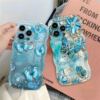  Ốp lưng hình con bướm xanh sáng bóng OPPO A78 A18 A17 A57 A58 Reno 8T A15 A16K A54 A12 A5S A7 A54S A94 A93 A3S A53 A31 A52 A74 A95 F9 A1K A76 A9 2020 A37 F5 F7 Wave Case DGX 