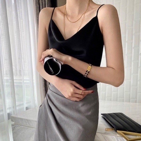 Áo Lụa Hai Dây Nữ Cổ Đổ Thiết Kế Cổ Tròn Mặc Trong Vest, Blazer Sang Chảnh Rosa AA-0093 | BigBuy360 - bigbuy360.vn