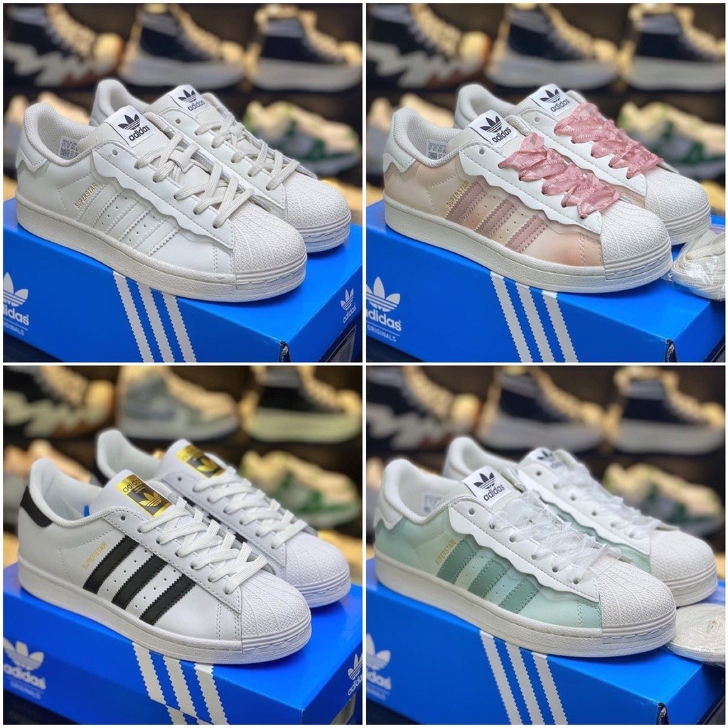 Giày thể thao adidas superstar màu kem trắng, giầy das sò 3 sọc hồng, xanh nữ cực chất hot tren [ tặng dây ] kimluu