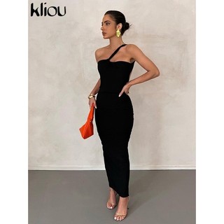 Kliou Bất Đối Xứng Concise Solid Maxi Đầm Ruched Skinny Robe Quần Áo Dự Tiệc Nữ