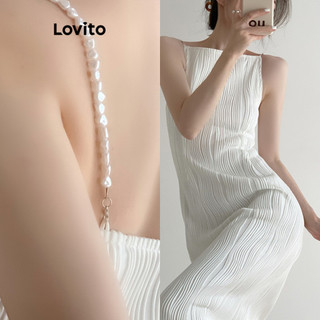 Đầm Lovito đính ngọc trai màu trơn phong cách thanh lịch dành cho nữ LNE49373