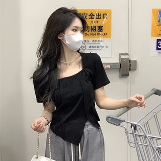 Áo thun nữ mùa hè mỏng ngắn xếp ly