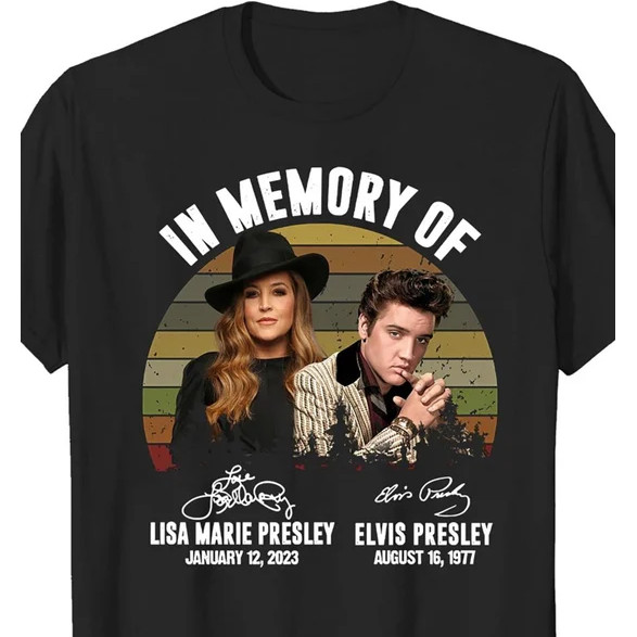 2024 bánh quế cho bạn bè Vintage để tưởng nhớ Lisa Marie Presley và Elvis Presley Chữ ký Áo sơ mi xs