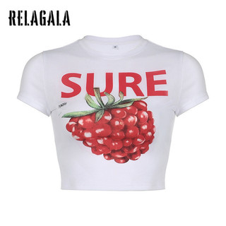 RelaGala Nữ Thời Trang Mới In Hình Retro Cổ Tròn Đa Năng Dệt Kim Áo Thun Nữ Tay Ngắn