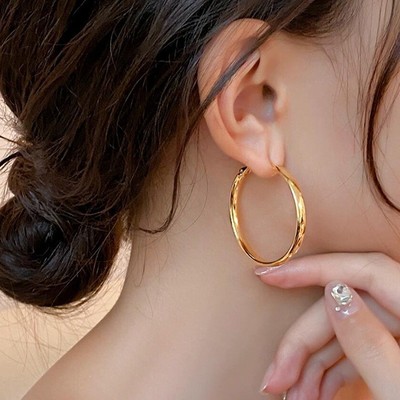Thời Trang Đơn Giản Mạ Đồng Vàng 18k Bông Tai Lớn Phóng Đại Bóng Vòng Bông Tai Nữ PD2084