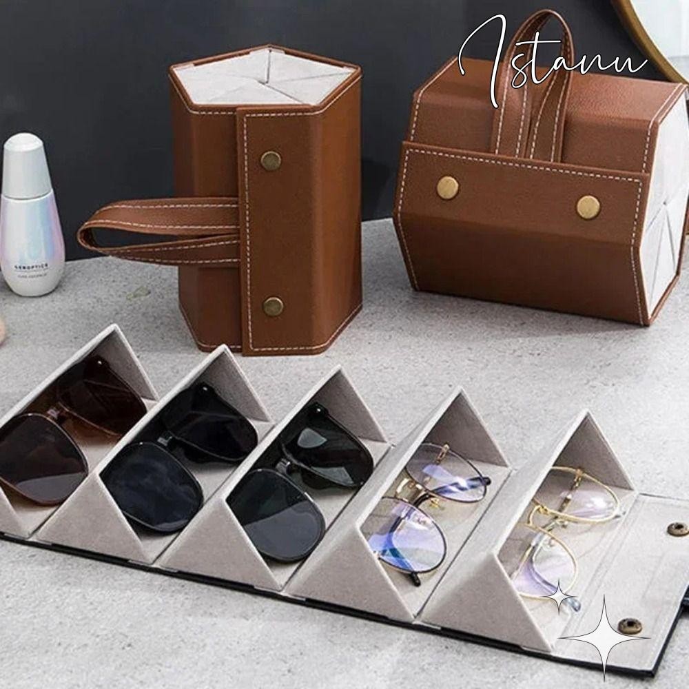 Hộp đựng kính ISTANU, Kính mắt 2 / 6Grids Da PU, Giá đỡ kính mắt gấp di động