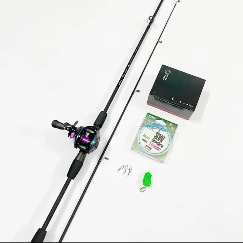 Combo Cần Câu Lure Sói Đen Kèm Máy Ngang Ánh Tím Titan+ Mồi Lure + Dây PE-Combo Cần Lure Giá Rẻ, Học