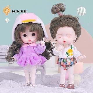 Búp bê bjd 1 / 12 bjd ob11 có khớp nối với tóc giả xoăn nhiều màu thời trang