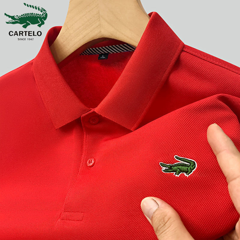 Cartelo &amp; Áo Polo Đỏ Nam Tay Ngắn Mùa Hè Thêu Cá Sấu Thời Trang Công Sở Nam Polo Rời Top S-4XL