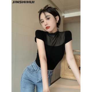 JINSHIHUI áo phông áo thun nữ croptop baby tee Đơn giản Dễ thương xu hướng Xu hướng A29J1DA 8Z240219