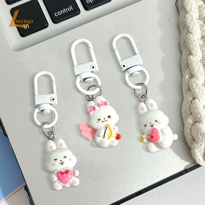 [Lakebao] Móc khóa thỏ ngọt ngào dễ thương Hoạt hình Bunny White Angel Love Pink Mặt dây chuyền Móc khóa ô tô Ba lô trang trí túi Ch Gửi đến Quà tặng Bestie [MỚI]