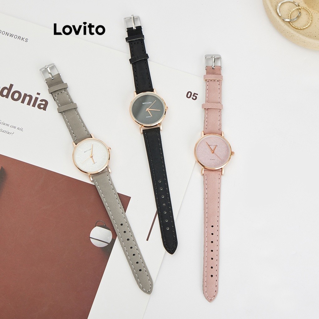 Đồng hồ quartz Lovito cơ bản màu trơn thường ngày cho nữ L69AD059 (Màu hồng/ lạc đà/ đen)