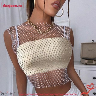 Quần lót nữ DUOJUAN, Áo lưới lấp lánh màu đen, Khăn choàng lưới rỗng gợi cảm