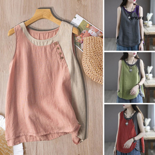 Ayyufe Nữ Mùa Hè Tank Top Màu Sắc Tương Phản Chắp Vá Cổ Tròn Không Tay Mỏng Phù Hợp Với Quần Cổ Điển Plus Kích Thước Áo Thun Nữ Quần Áo Nữ