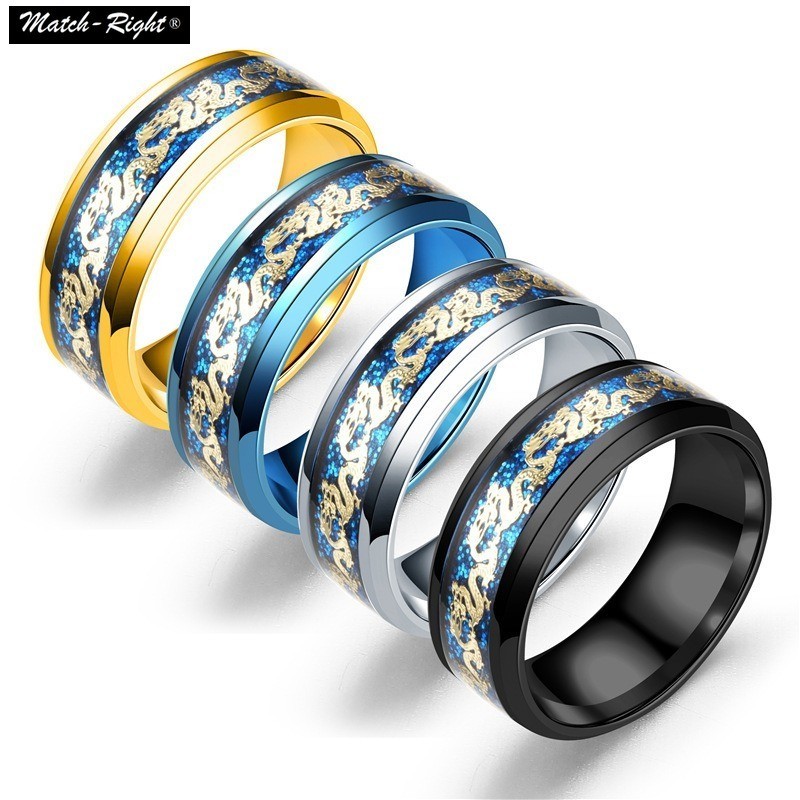  Vintage Rồng Vàng Nhẫn Nam Vàng Bạc Xanh Đen Nhẫn Titan Lấp Lánh Sang Trọng Nhẫn Thép Không Gỉ Cho Người Đàn Ông Cổ Điển Thời Trang Vòng Cổ Mặt Dây Chuyền 
