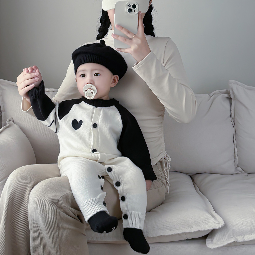 Bé Trai Đẹp Trai Sọc Full Mở Khóa Dệt Kim Jumpsuit Lớp Một Áo Liền Quần Cho Bé