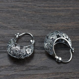 Bông Tai Miyan Bông Tai Bông Tai S925 Bạc Retro Thái Lan Bạc Thời Trang Cổ Điển Rỗng Hoa Nhỏ Phong Cách Trung Quốc Túi Bông Tai Nữ