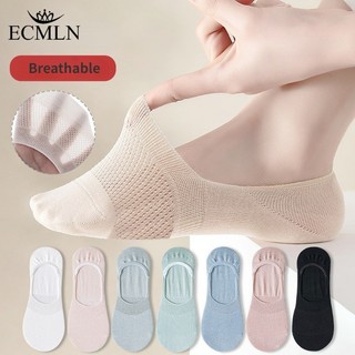 Ecmn Nữ Vô Hình Cotton Thuyền Tất Lưới Thoáng Khí Mắt Cá Chân Cắt Thấp Silicone Chống Trơn Trượt Tất