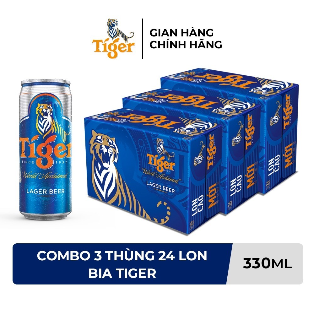 [Tiger] Combo 3 Thùng 24 Lon Bia Tiger - 330ml/lon