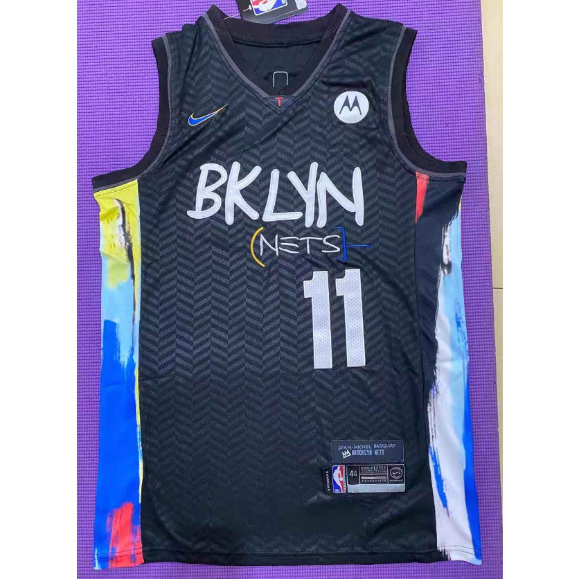 Nam Brooklyn Nets 11 Kyrie Irving thêu áo bóng rổ áo Graffiti đen