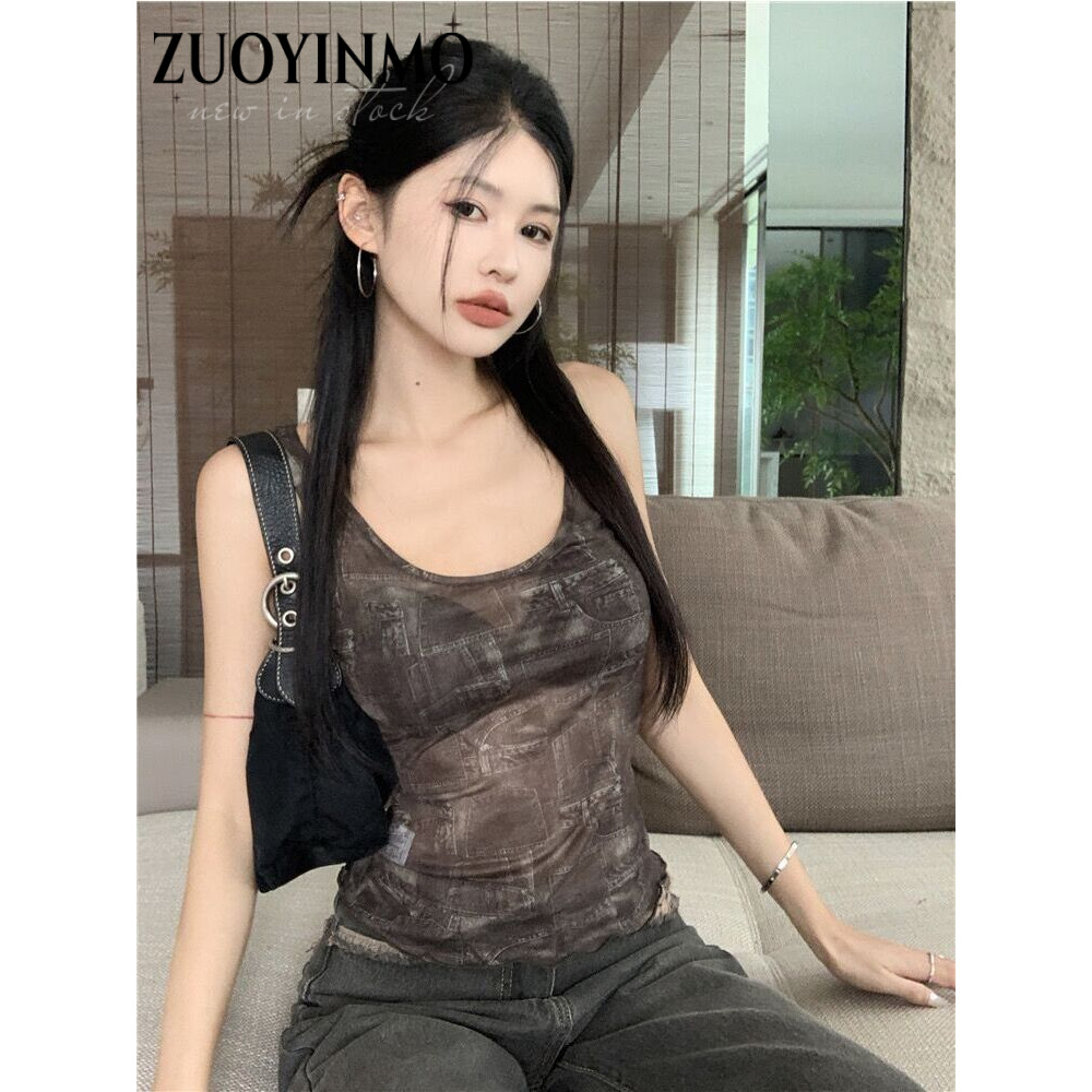ZUOYINMO áo croptop Áo 2 dây áo ba lỗ Thời trang hàn quốc cổ điển sang trọng Gợi cảm tráng lệ WCS2430I5B 12Z240320 | BigBuy360 - bigbuy360.vn