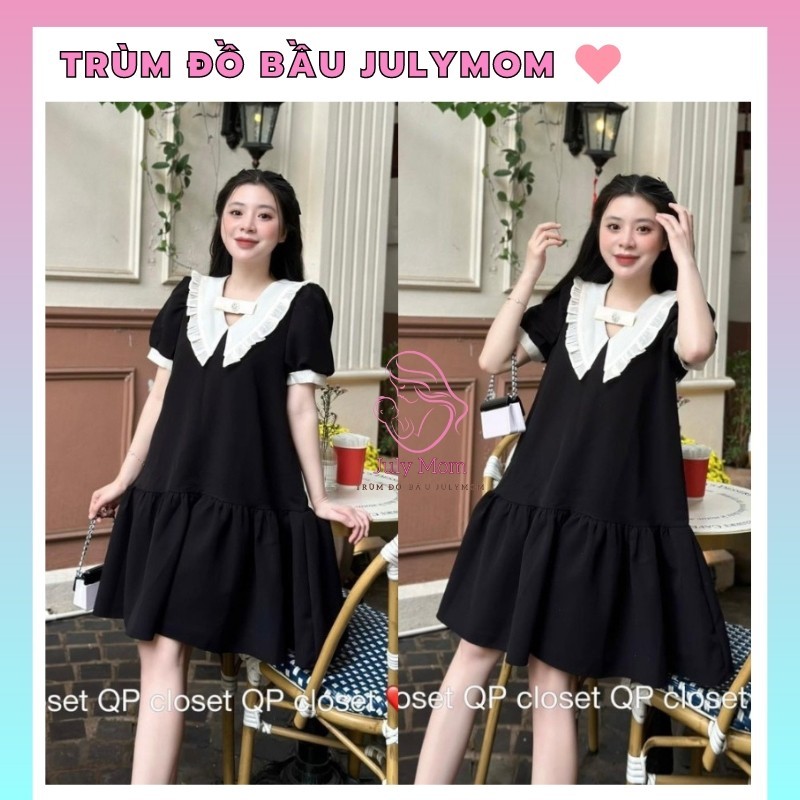 Váy Babydoll, Đầm Bầu Xinh Thiết Kế Cổ Bèo Chất Vải Đũi Mặc Cho Mùa Hè